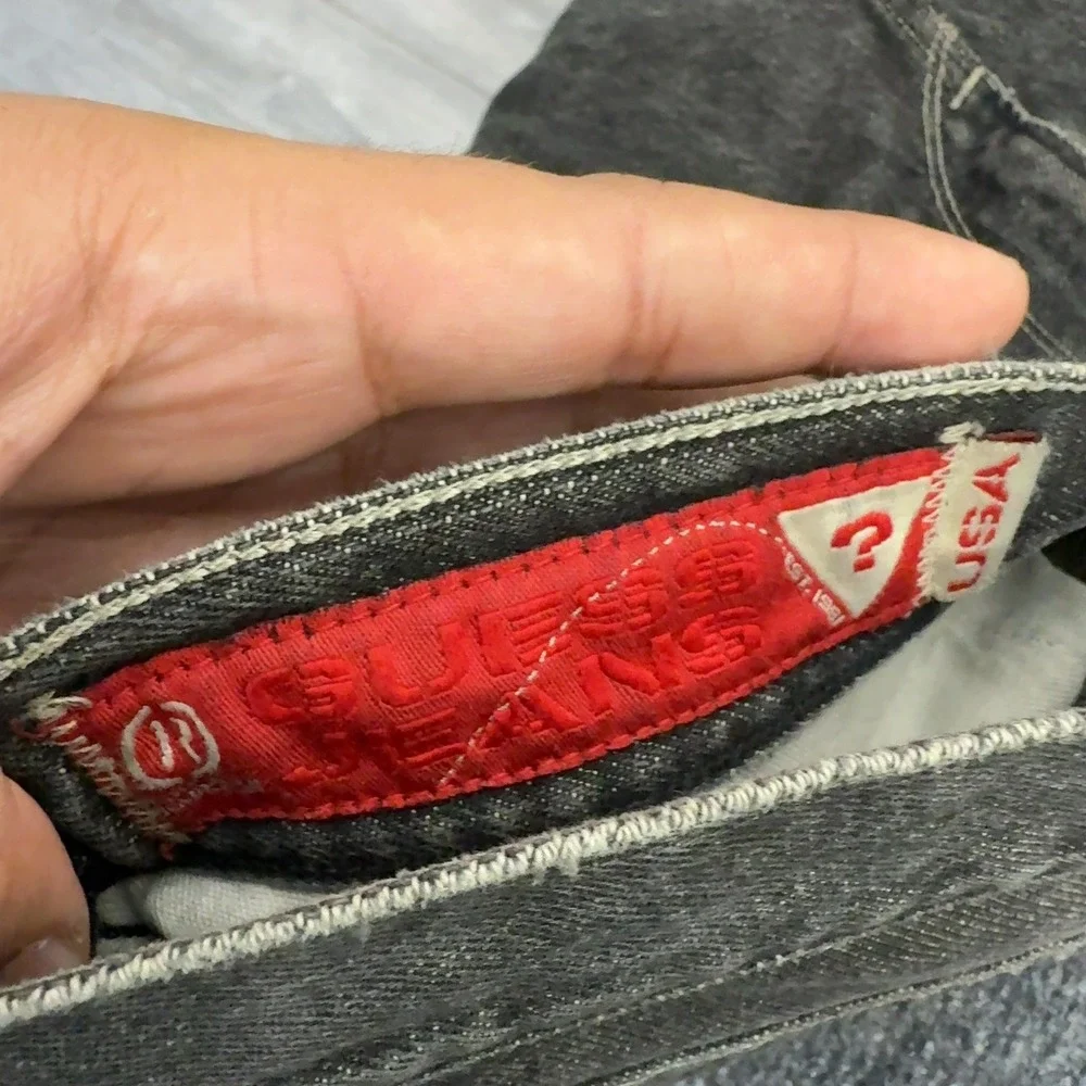 Vintage Guess Jeans Men 42 Black Cotton Distressed Faded Denim Grunge Style